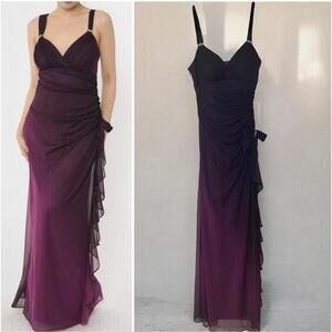 Y2K Ombre Purple Sparkly Mesh Formal Maxi Dress w/ Ruffles & Rhinestones 5/6